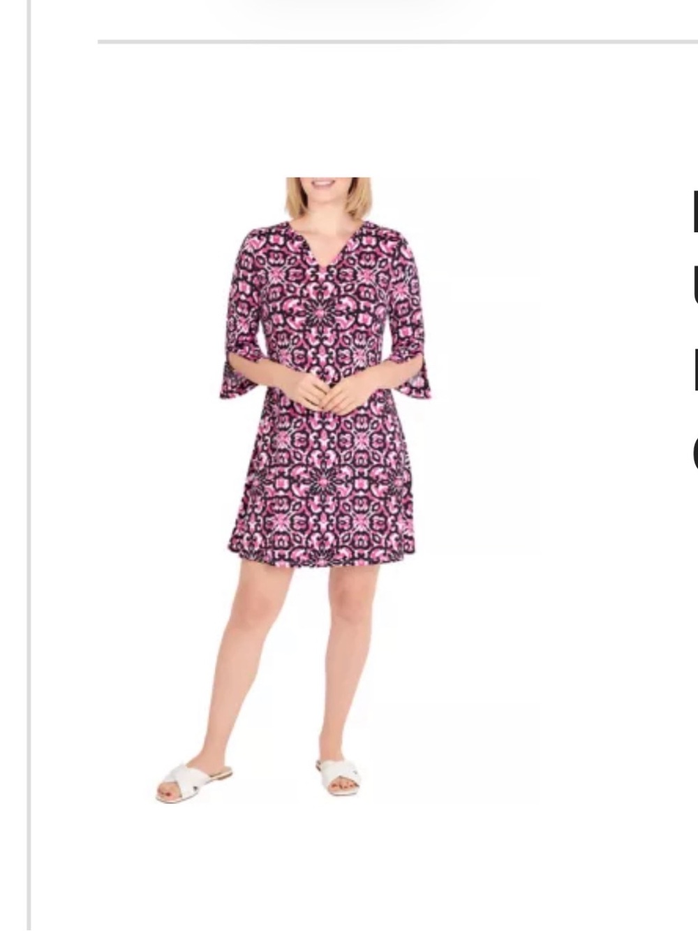 Ruby Rd. Pink and Black Printed Split neck Midi Dress